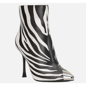 INC Womens Zebra Black Booties US 8.5 Rohese Pointed Toe Flare Zip-Up Boots
